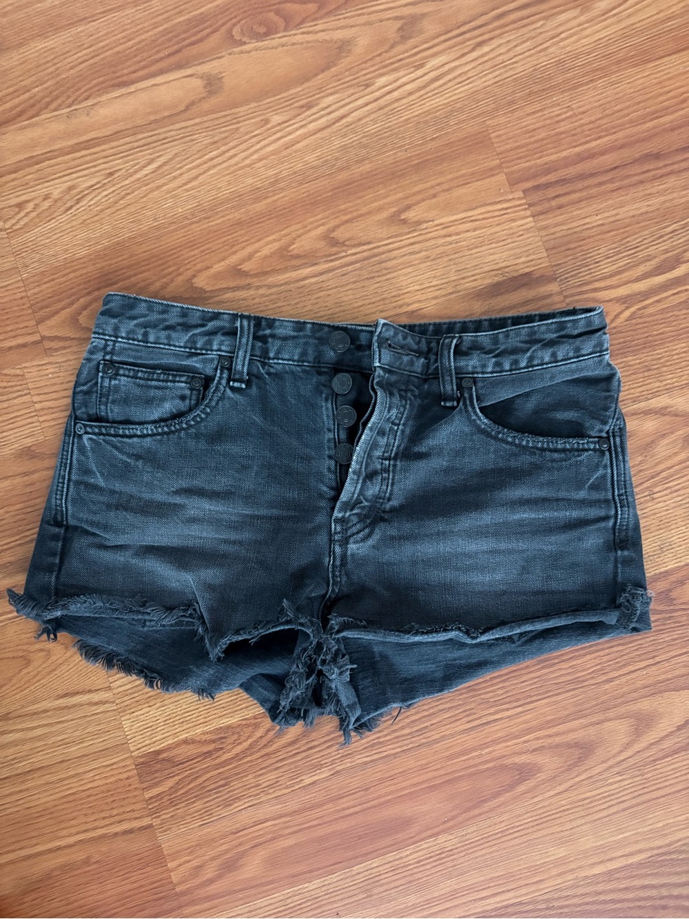 Free People Black Washed Distressed Denim Shorts